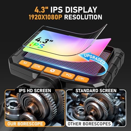 Two-Way Articulating Borescope Camera with Light, Industrial Endoscope Inspection Camera with Light, 0.24in Articulated Probe, 5FT Flexible Snake Scope for Wall Automotive Engine Plumbing HVAC Inspect