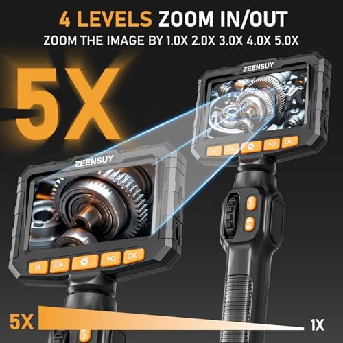 Two-Way Articulating Borescope Camera with Light, Industrial Endoscope Inspection Camera with Light, 0.24in Articulated Probe, 5FT Flexible Snake Scope for Wall Automotive Engine Plumbing HVAC Inspect