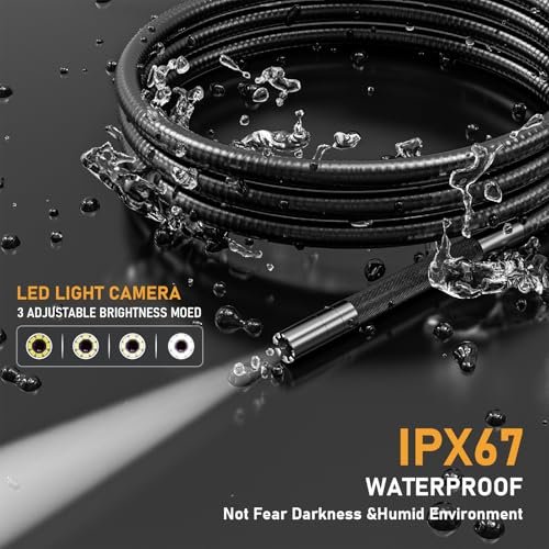 Two-Way Articulating Borescope Camera with Light, Industrial Endoscope Inspection Camera with Light, 0.24in Articulated Probe, 5FT Flexible Snake Scope for Wall Automotive Engine Plumbing HVAC Inspect