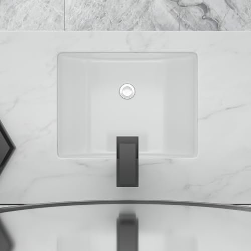 Undermount Bathroom Sink - 18''x14'' White Rectangle Bathroom Sink Porcelain Ceramic Sink Vanity Basin Lavatory Sink Rectangular Vessel Sink, LOF-BS1814