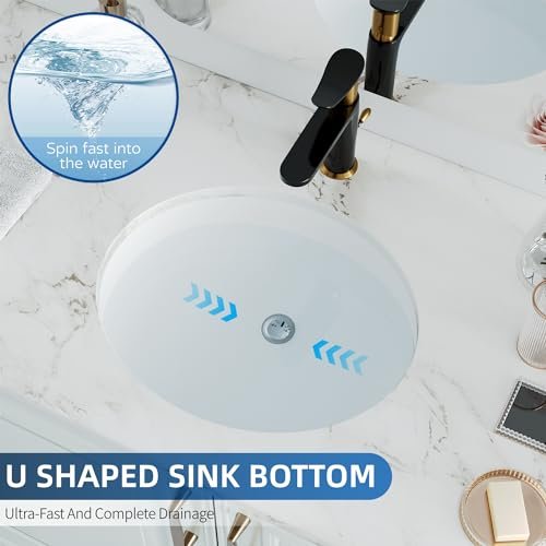 Undermount Bathroom Sink Oval, Hugsleek Interior Bowl Size 16 x 13 inch White Porcelain Ceramic Vessel Sink Under Counter Oval Exterior size 18x15in Bath Sink Bowl Basin Lavatory Vanity Fireclay