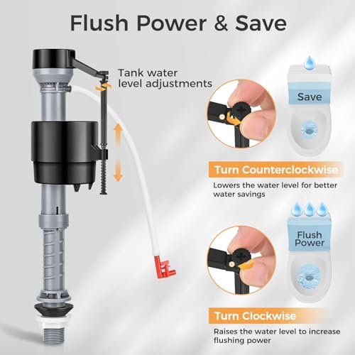 Universal Toilet Flusher Replacement Kit, Black Rubber Float Valve with 2-Inch Flapper, Adjustable, Quiet, Easy to Install Toilet Parts (1-Pack)