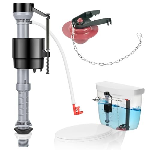 Universal Toilet Flusher Replacement Kit, Water-Saving & Height Adjustable Fill Valve, 2-Inch Flapper, Quiet & Anti-Siphon Toilet Repair Kit Inside Tank, Easy to Install (Red, 1-Pack)