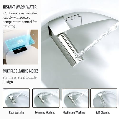 Upgrade Smart Bidet Toilet Seat Elongated, Electronic Heated Bidet with Adjustable Warm Air Dryer, Unlimited Warm Water, Night Light, Slow Closed Toilet Seat & Lid, Remote Control