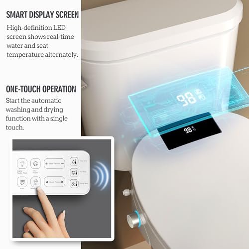 Upgrade Smart Bidet Toilet Seat Elongated, Electronic Heated Bidet with Adjustable Warm Air Dryer, Unlimited Warm Water, Night Light, Slow Closed Toilet Seat & Lid, Remote Control