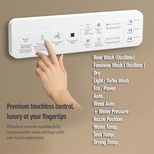 Upgrade Smart Bidet Toilet Seat Elongated, Electronic Heated Bidet with Adjustable Warm Air Dryer, Unlimited Warm Water, Night Light, Slow Closed Toilet Seat & Lid, Remote Control