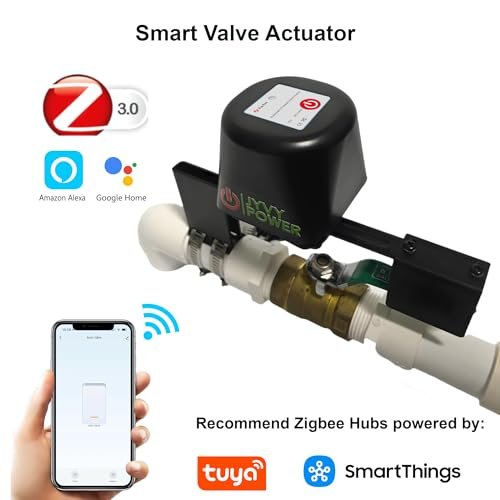 Upgrade Zigbee 3.0 Smart Water Valve Shutoff Reinforced Mounting Arm Durable Metal Gear (TUYA/SmartThings Hub), Alexa/Google Compatible, 2.4 GHz, Motorized Ball Valve Actuator