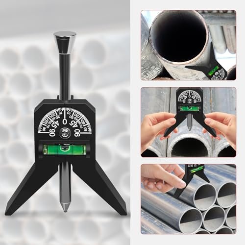 Upgraded Pipe Center Finder, Measure Pipe Diameter, Pipefitter Tools With Centering Head, Measure Pipe Diameter Over 0.5" & up With 4" Y-Type Base and Adjustable Dial Bubble Protractor (Black)