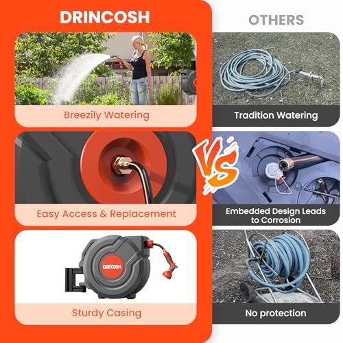 Upgraded Retractable Garden Hose 5/8 in x 90 ft Heavy Duty Wall-Mounted Hose Reel 180°Swivel Automatic Slow Return Any Length Lock 9 Pattern Nozzle UV Resistant (Black)