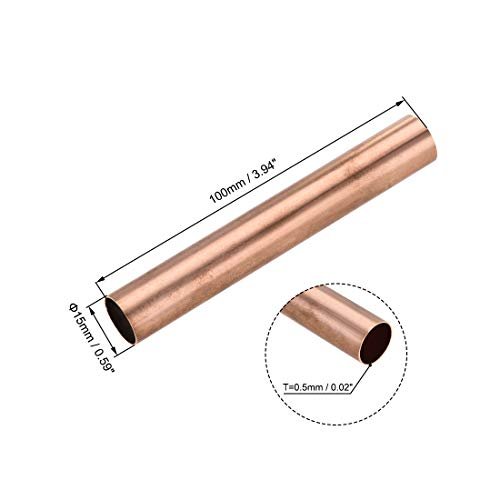 uxcell Copper Round Tube, 15mm OD 0.5mm Wall Thickness 100mm Length Straight Pipe Tubing 3 Pcs