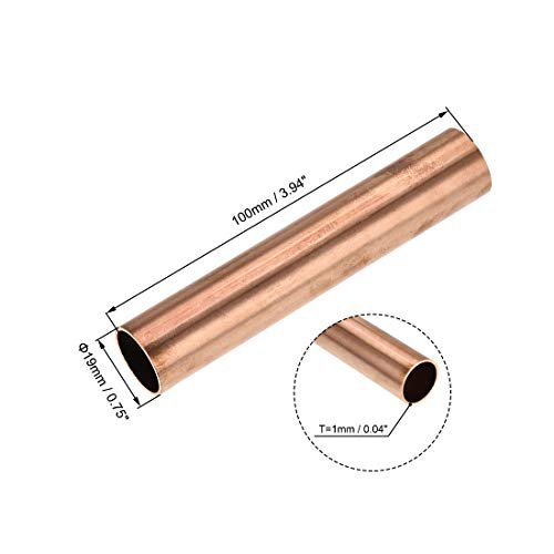 uxcell Copper Round Tube, 19mm OD 1mm Wall Thickness 100mm Length Straight Pipe Tubing 2 Pcs