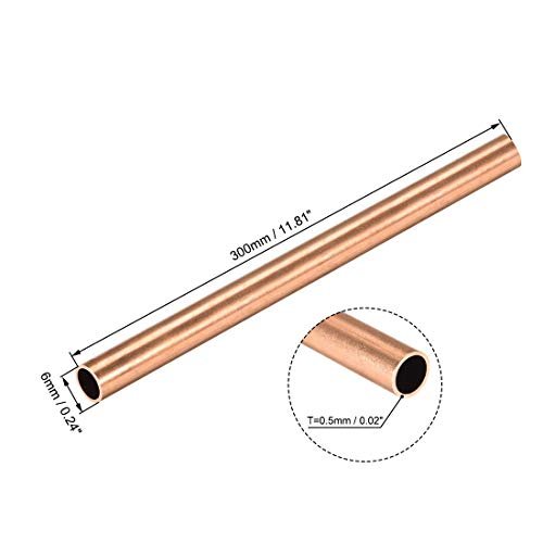 uxcell Copper Round Tube, 6mm OD 0.5mm Wall Thickness 300mm Long Straight Pipe Tubing 3 Pcs