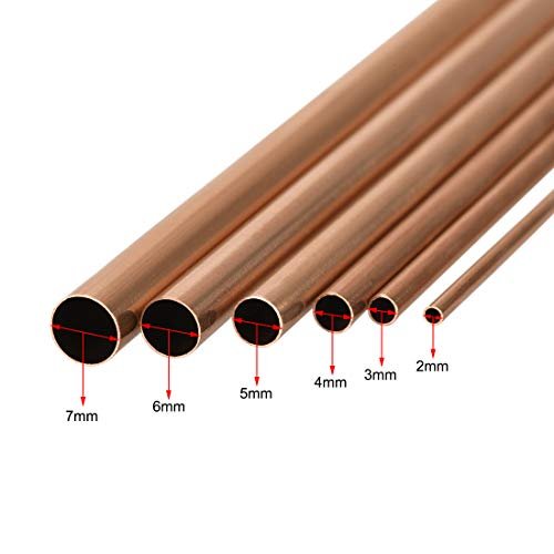 uxcell Copper Tube, 2mm 3mm 4mm 5mm 6mm 7mm OD x 0.2mm Wall Thickness 300mm Length Seamless Round Pipe Tubing, Pack of 6