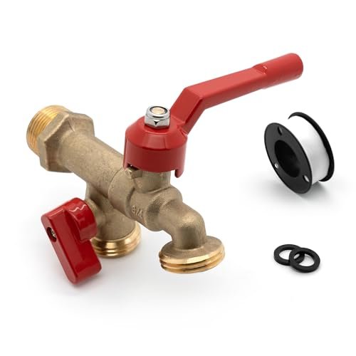 ‌VANCOCO Outdoor Garden Water Faucet with Double Outlet - 3/4" Outdoor Garden Water Faucet with Dual Ball Valves & Washers
