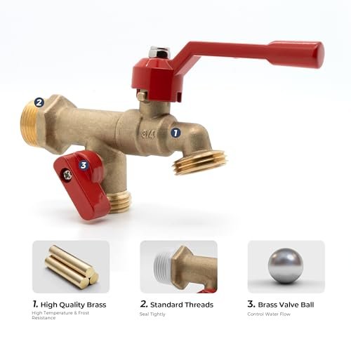 ‌VANCOCO Outdoor Garden Water Faucet with Double Outlet - 3/4" Outdoor Garden Water Faucet with Dual Ball Valves & Washers