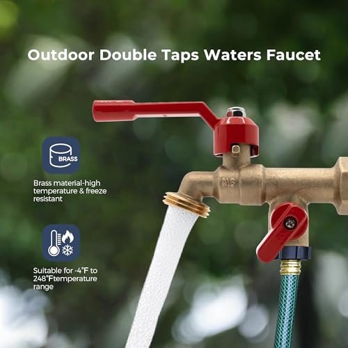 ‌VANCOCO Outdoor Garden Water Faucet with Double Outlet - 3/4" Outdoor Garden Water Faucet with Dual Ball Valves & Washers