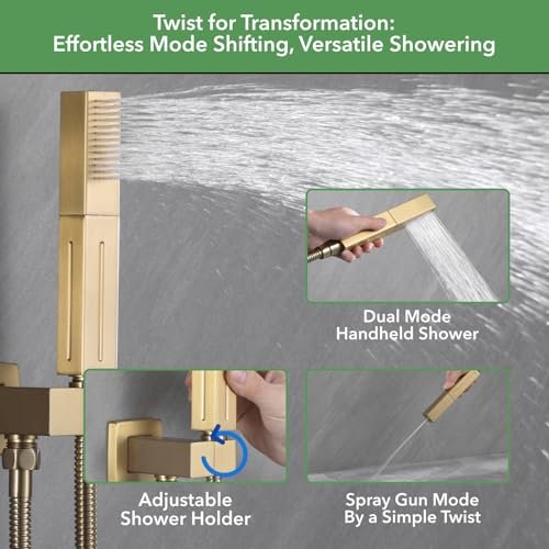 VANFOXLE Shower Faucet Set Brushed Gold Shower System,Push Button Diverter Shower Faucet with 2 in 1 Handheld, Wall Mount Increased Thickness 10 Inch Shower Head with 6 Inch Shower Head