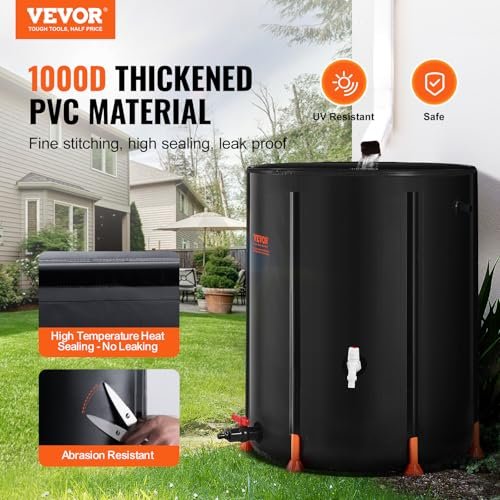 VEVOR Collapsible Rain Barrel, 100 Gallon/380 L Portable Water Tank, PVC Rainwater Collection Barrel with Spigots and Overflow Kit, Water Barrel for Garden Water Catcher