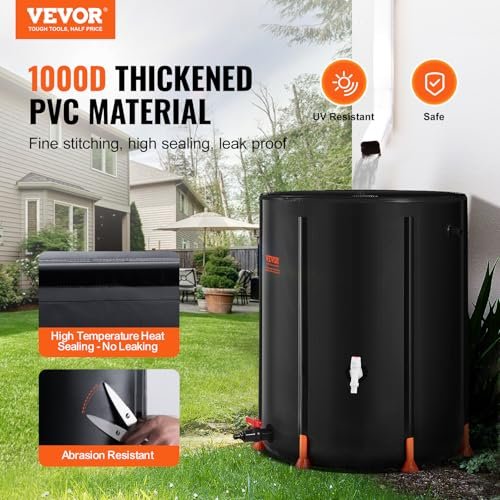 VEVOR Collapsible Rain Barrel, 53 Gallon/201 L Portable Rain Water Collection Barrel, PVC Rainwater Collection System with Spigots and Overflow Kit, Water Barrel for Garden Water Catcher