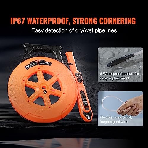 VEVOR Pipe Locators, 100ft/30m PVC Pipe Locators Underground, IP67 Waterproof Pipe Blockage Detector with Adjustable Sensitivity, Sewer Wall Scanner Plumbing Tool for PVC Plastic Metal Water Pipes