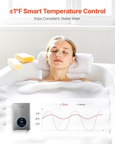 VEVOR Propane Tankless Water Heater, 4.3Gal Indoor 100000 BTU Instant Hot Water Heater, Smart Temperature Control & Clear LED Display & Multiple Security Protections for Whole House, Silver Gray