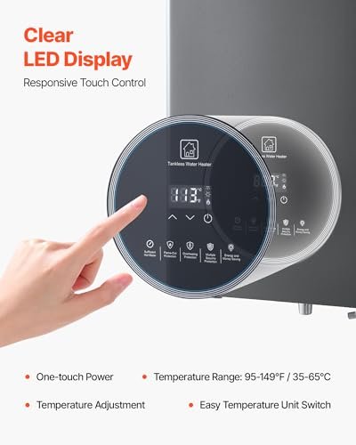 VEVOR Propane Tankless Water Heater, 4.3Gal Indoor 100000 BTU Instant Hot Water Heater, Smart Temperature Control & Clear LED Display & Multiple Security Protections for Whole House, Silver Gray