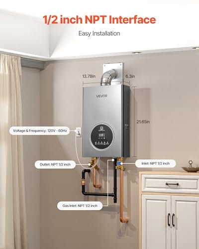 VEVOR Propane Tankless Water Heater, 4.3Gal Indoor 100000 BTU Instant Hot Water Heater, Smart Temperature Control & Clear LED Display & Multiple Security Protections for Whole House, Silver Gray