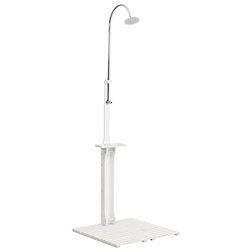 vidaXL Solid Fir Wood Garden Shower with Stainless Steel Head and Adjustable Water Pressure, Weather- and Durable, Outdoor Wooden Shower for Garden, White