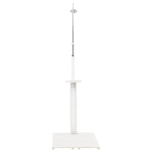 vidaXL Solid Fir Wood Garden Shower with Stainless Steel Head and Adjustable Water Pressure, Weather- and Durable, Outdoor Wooden Shower for Garden, White