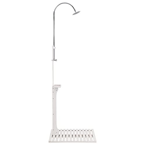 vidaXL Solid Fir Wood Garden Shower with Stainless Steel Head and Adjustable Water Pressure, Weather- and Durable, Outdoor Wooden Shower for Garden, White