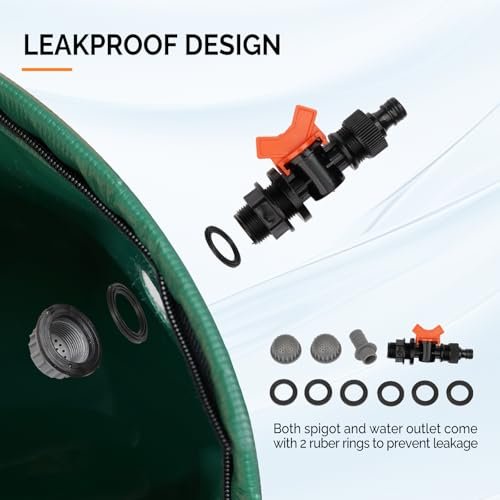 VINGLI 100 Gallon Collapsible Rain Barrel, Portable Water Storage Tank, Rainwater Collection System Downspout, Water Catcher Container with Filter Spigot Overflow Kit