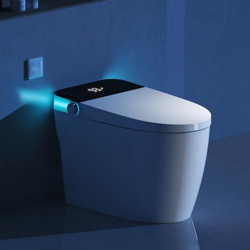 Vipbear Smart Toilet with Heated Seat & Auto Flushing, Slow Close, Night Light, Remote Control, Water-Saving Siphon Dual Flush, Emergency Flush, UL Certified Safety