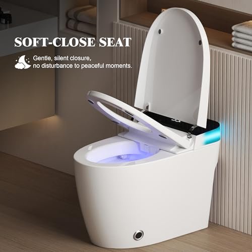 Vipbear Smart Toilet with Heated Seat & Auto Flushing, Slow Close, Night Light, Remote Control, Water-Saving Siphon Dual Flush, Emergency Flush, UL Certified Safety