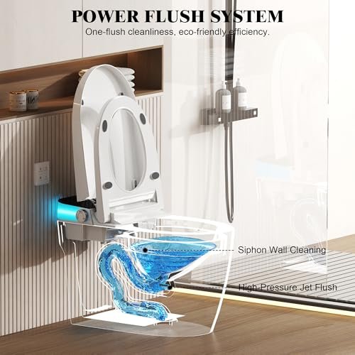 Vipbear Smart Toilet with Heated Seat & Auto Flushing, Slow Close, Night Light, Remote Control, Water-Saving Siphon Dual Flush, Emergency Flush, UL Certified Safety