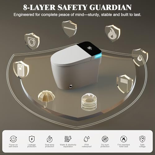 Vipbear Smart Toilet with Heated Seat & Auto Flushing, Slow Close, Night Light, Remote Control, Water-Saving Siphon Dual Flush, Emergency Flush, UL Certified Safety