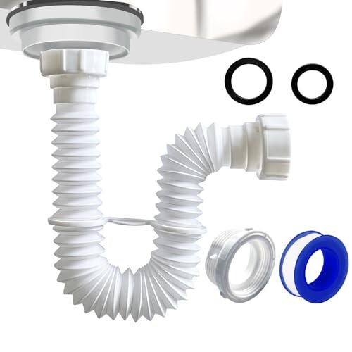 VIVIDA 1-1/2" Sink Drain Pipe Kit, Flexible Drain Pipe P Trap, 7.5"-17.7" Flexible P Trap, Under Sink Plumbing for Bathroom & Kitchen, 1-1/4" Adapter Included, 1 PACK