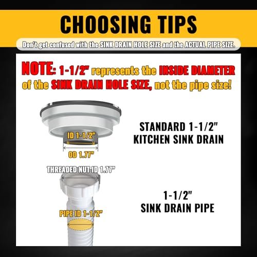 VIVIDA 1-1/2" Sink Drain Pipe Kit, Flexible Drain Pipe P Trap, 7.5"-17.7" Flexible P Trap, Under Sink Plumbing for Bathroom & Kitchen, 1-1/4" Adapter Included, 1 PACK