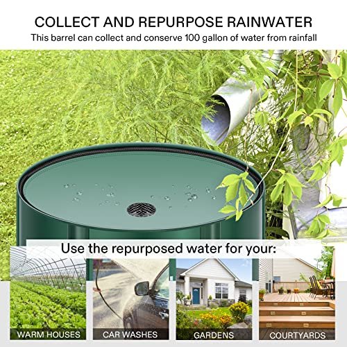 VIVOSUN Collapsible Rain Barrel, 100 Gallon Water Storage Tank with 1000D Oxford Cloth, Portable Rain Collection System Includes Two Spigots and Overflow Kit, Green