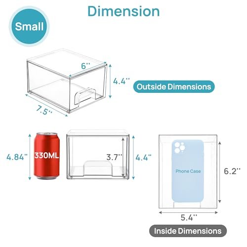 Vtopmart 4 Pack Clear Small Stackable Storage Drawers,Acrylic Bathroom Makeup Organizer,Plastic Storage Bins For Vanity, Undersink, Kitchen Cabinets, Pantry, Home Organization