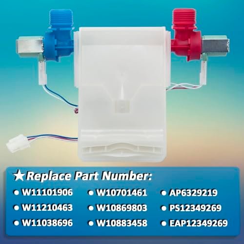 W11101906 W11210463 Washer Water Inlet Valve, Replaces For W10701461 W10883458 W10869803 W11038696 AP6329219, Compatible with Whirlpool Amana Crosley Maytag