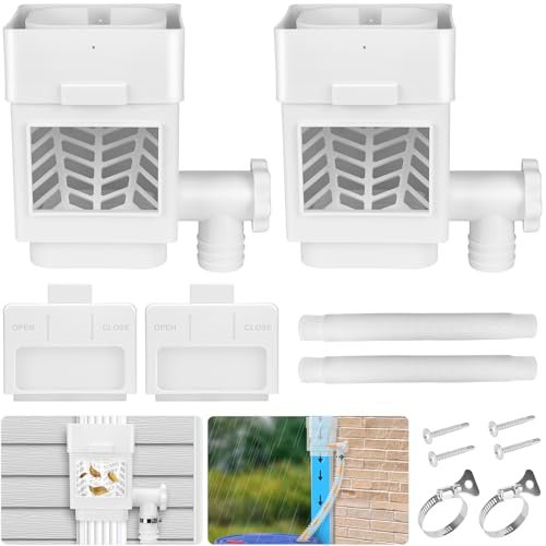 WADEO Rainwater Collection System, Downspout Diverter Fits for 2"x 3" or 3"x 4" Residential Downspouts, Rain Barrel Diverter Kit with Adjustable Valve and Filter, 5FT Hose, White, 2Pack