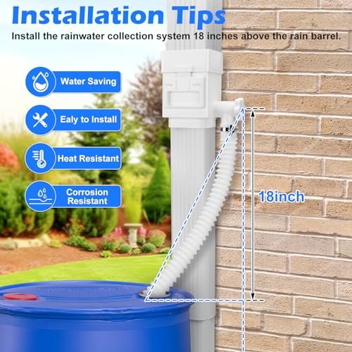 WADEO Rainwater Collection System, Downspout Diverter Fits for 2"x 3" or 3"x 4" Residential Downspouts, Rain Barrel Diverter Kit with Adjustable Valve and Filter, 5FT Hose, White, 2Pack