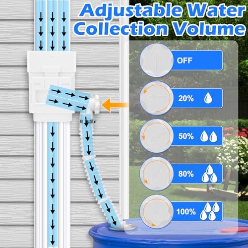 WADEO Rainwater Collection System, Downspout Diverter Fits for 2"x 3" or 3"x 4" Residential Downspouts, Rain Barrel Diverter Kit with Adjustable Valve and Filter, 5FT Hose, White, 2Pack
