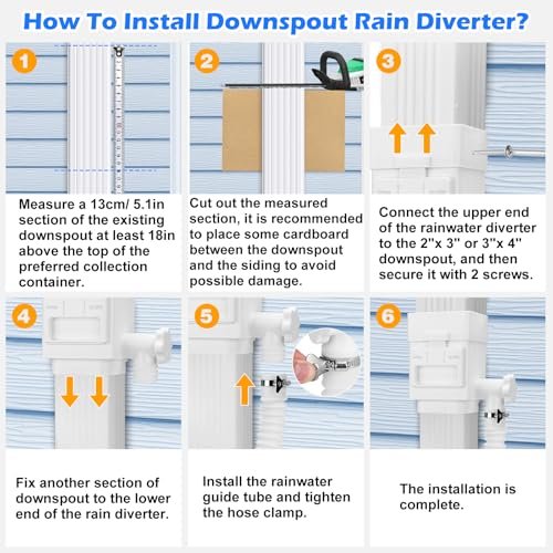 WADEO Rainwater Collection System, Downspout Diverter Fits for 2"x 3" or 3"x 4" Residential Downspouts, Rain Barrel Diverter Kit with Adjustable Valve and Filter, 5FT Hose, White, 2Pack
