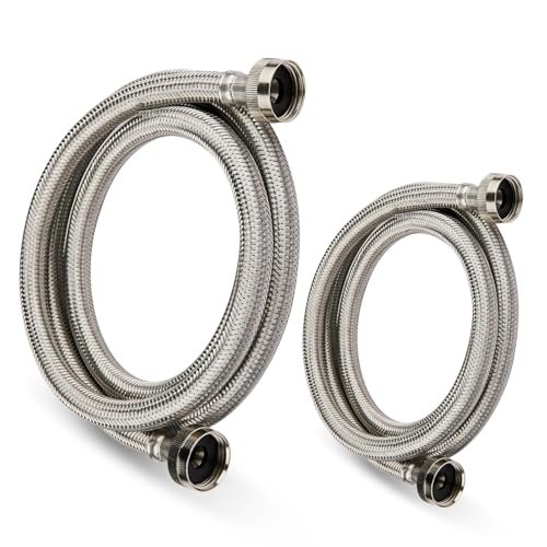 Washing Machine Hoses 5ft, 2 Pack Braided Stainless Steel Washer Hoses, Hot and Cold Washer Supply Line, Universal Flexible Laundry Machine Hose for All Washing Machine