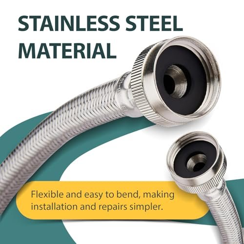 Washing Machine Hoses 5ft, 2 Pack Braided Stainless Steel Washer Hoses, Hot and Cold Washer Supply Line, Universal Flexible Laundry Machine Hose for All Washing Machine