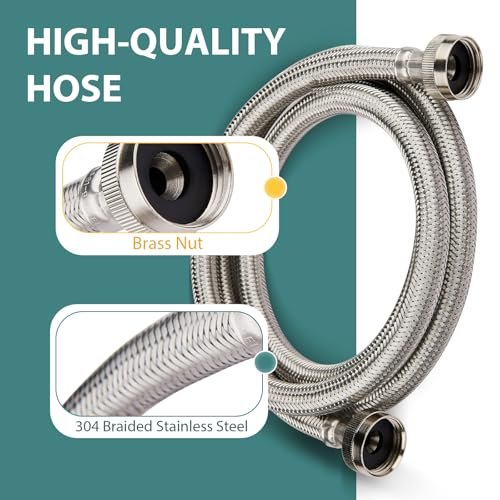 Washing Machine Hoses 5ft, 2 Pack Braided Stainless Steel Washer Hoses, Hot and Cold Washer Supply Line, Universal Flexible Laundry Machine Hose for All Washing Machine