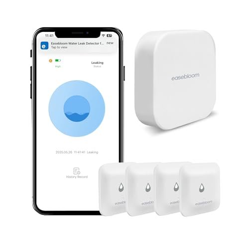 Water Leak Detector for Home - Hub & Mini Water Leak Sensor 4-Pack,App Notifications,Sensors for Kitchen/Bathroom,Smart Water Leak Sensor