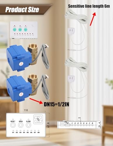 Water Leak Sensor Shut Off Valve System,Automatic Leak Detection & Dual BSP Valves with Smart Alarm for Flood Prevention in Homes, Basements, Laundry Rooms