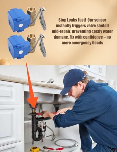 Water Leak Sensor Shut Off Valve System,Automatic Leak Detection & Dual BSP Valves with Smart Alarm for Flood Prevention in Homes, Basements, Laundry Rooms